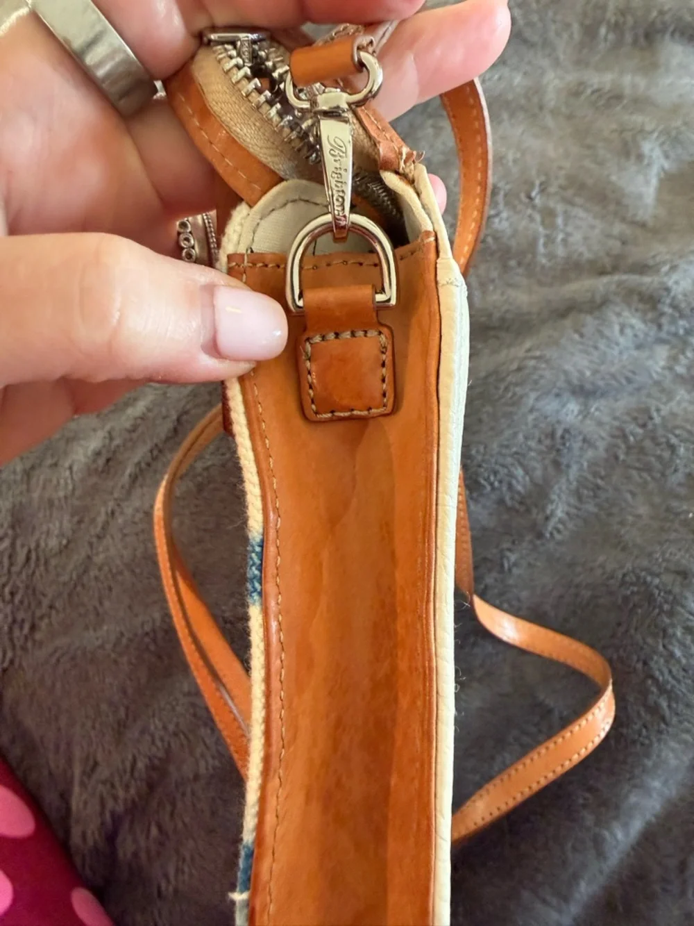 Brighton Canvas Stripe Crossbody with Anchor Patch - Blue & Tan - Picture 13 of 15